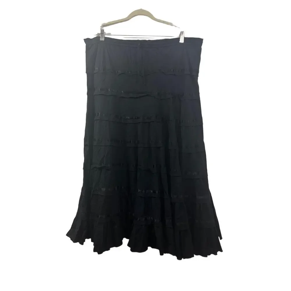 Made in India Ruffle Skirt Womens One Size Black Aline Tiered Elastic Waistband*